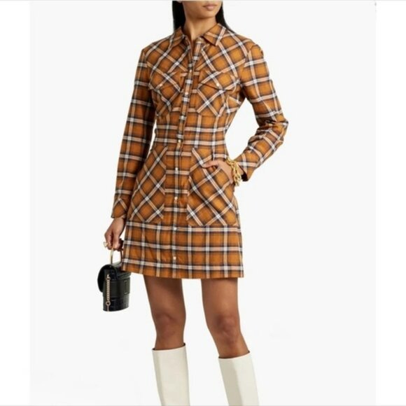 NWT Veronica Beard Fern Dress Plaid Flannel Saffron Size M/8 - Picture 1 of 4
